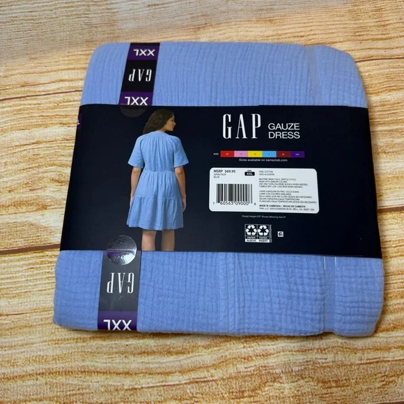 Gap Women's Relaxed Fit Soft Cotton Gauze Tiered Dress Blue Size XS - Picture 9 of 9